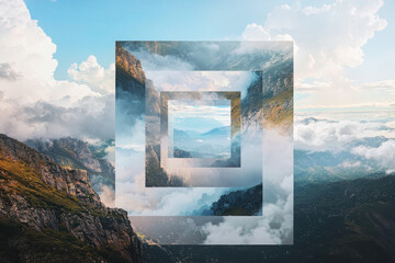Poster - Exploring multidimensional landscape reality layers intersecting with geometric forms nature digital art aerial view abstract concepts