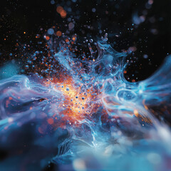 Poster - Visualizing quantum fluid dynamics molecular movement in technological contexts scientific environment abstract conceptualization