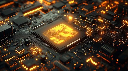 Poster - mesmerizing glow of an intricate circuit board pulsing with electric current