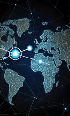 Poster - a dynamic display highlights the connections between continents and countries, showcasing a network 