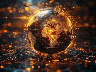Poster - holographic globe displaying live global air traffic patterns in real time
