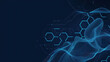 © Tech and Bussiness - Abstract digital artwork featuring a dark blue background with a complex network of interconnected hexagonal shapes and flowing wave patterns. abstract copy space background, tech copy space