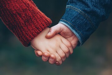 Grandfather and grandson holding hands in a close-up shot, surrounded by warm, natural light, Realism, Photography, Intimate  ,closes up