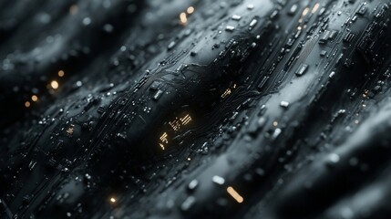Poster - Abstract dark metallic surface with glowing lines and details.