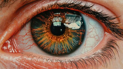 Poster - Futuristic digital eye high-tech lab digital art sci-fi environment close-up perspective innovation concept for technology enthusiasts