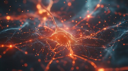 Aufkleber - Microscopic view of neuron with glowing synapses.