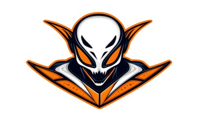 Poster - Minimalistic Alien Emblem, a vibrant red icon featuring an orange accent, embodies a playful yet modern aesthetic suitable for digital platforms.