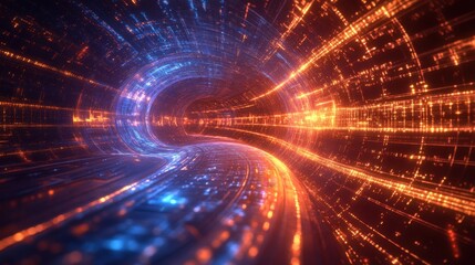 Fototapete - A futuristic portrayal of a quantum circuit in action, with glowing pathways and precise gate designs