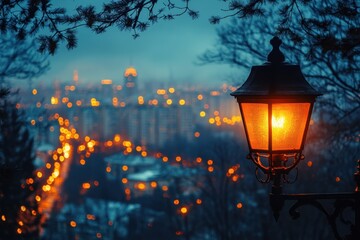 a cityscape at dusk, with soft lights twinkling in the distance, representing the beauty of solitude
