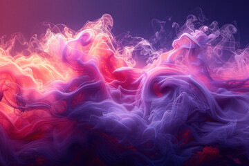 Poster - Colorful waves in shades of pink and lilac flutter against the backdrop of a dark, rich blue sky..   