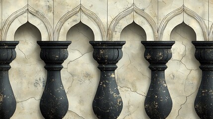 Poster - Minimalist Indian Pattern With Geometric Shapes and Traditional Line Art in Monochrome Shades