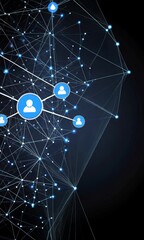 Poster - A dynamic display of bright nodes and lines representing complex data connections in a dark environment, showcasing modern technology aesthetics