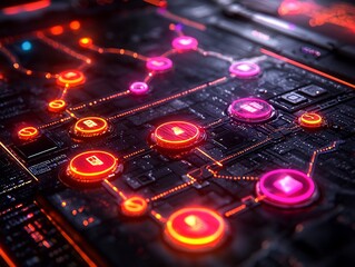 Poster - Glowing Digital Flowchart Visualizing Business Analysis Process