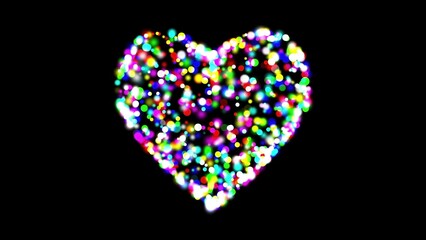 Wall Mural - Beautiful illustration of Heart shape with colorful bokeh particles on plain black background