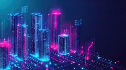 Poster - Neon Cityscape Digital Architecture Futuristic Design