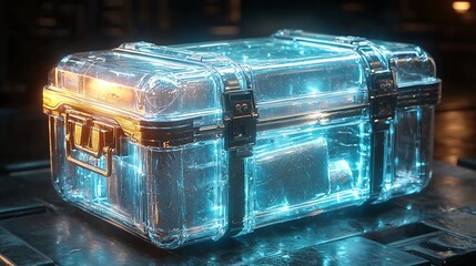 Aufkleber - Transparent Parcel Box Floating in Digital Environment Showcasing Future of Secure Shipping