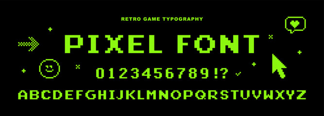 Poster - 8 bit vintage computer letters and numbers. y2k pixel alphabet. video game abstract elements. 90s ae