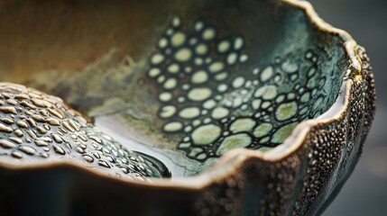 Poster - Finely Detailed Close-Up of a Unique Ceramic Bowl Showcasing Intricate Patterns and Texture