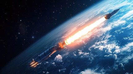 Wall Mural - rockets ascending above earth during launch sequence
