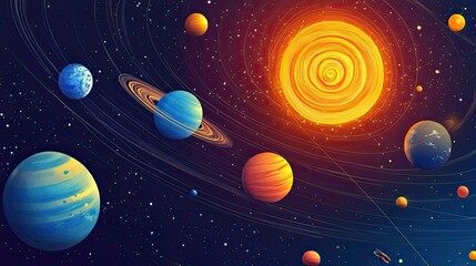 Wall Mural - vibrant planetary system orbiting a fiery star