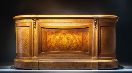 Poster - Polished Wooden Cabinet Displayed Under Bright Light with Intricate Surface Design