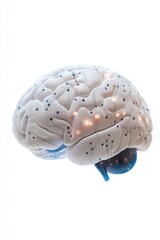 Poster - a brain with blue and white dots is lit up, giving it a glowing appearance. the dots are scattered a