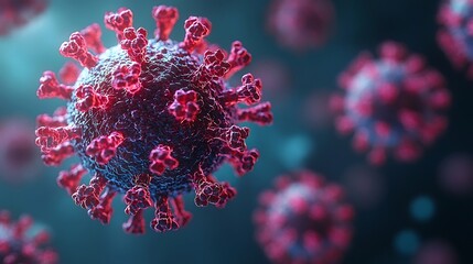 Poster - Vibrant Virus Particle with Intricate Molecular Structure Against Dark Background