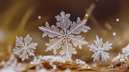 Poster - Intricate Snowflakes Resting on Winter Grass