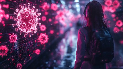 Poster - Futuristic Virus Research Lab with Holographic Virus Data Analytics