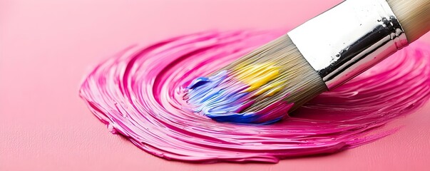 Poster - Vibrant Acrylic Strokes on Canvas - Close-Up of Bold Paintbrush with Thick Layers of Color Against a Smooth Backdrop