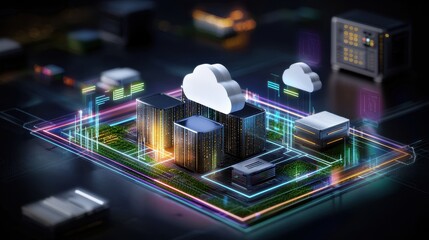 Poster - Digital Cloud Computing Concept with Colorful Data Visualizations