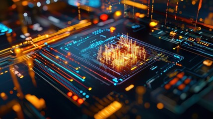 Aufkleber - Abstract Digital Circuit Board with Data Flow and Visual Effects
