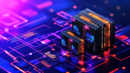 Poster - Futuristic Data Center Concept with Neon Accents and Vibrant Colors