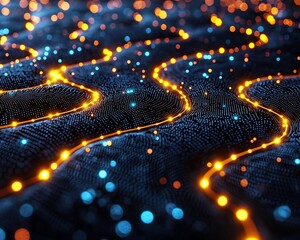 Poster - Vibrant Neural Network with Glowing Nodes and Connections Showcasing Intelligence Data Flow