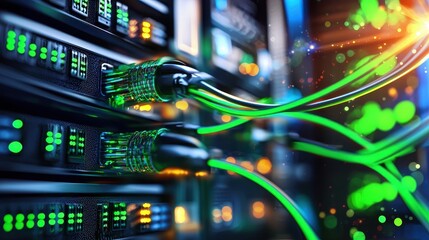 Aufkleber - Colorful Network Cables Connected to Server Rack in Data Center