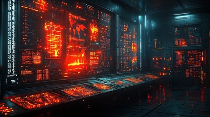 Poster - Futuristic control room with holographic data screens monitoring global tech systems in real time