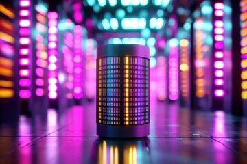 Poster - Futuristic Data Center with Colorful LED Lights and Digital Displays
