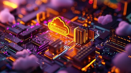 Poster - Futuristic Cloud Computing Concept in Digital Cityscape Design