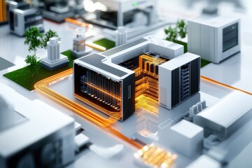 Fototapete - Modern Data Center with High-Tech Servers and Bright Circuitry
