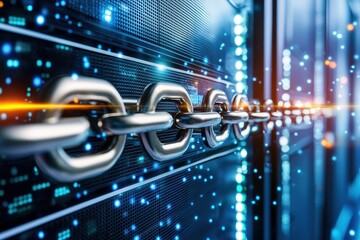 Leinwandbilder - Secure Data Connection with Digital Network and Chain Links