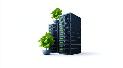 Poster - Server Rack with Green Plants for Environmentally Friendly Data Center