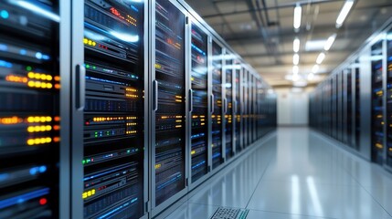 Aufkleber - Modern Data Center with Rows of Servers and Bright LED Indicators
