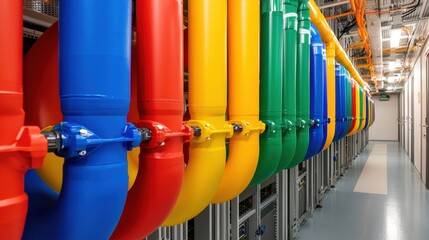 Fototapete - Colorful pipes in a modern data center with vibrant technology design