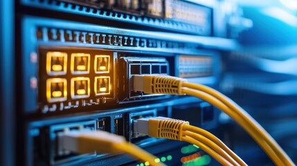 Poster - Close-Up of Network Switch with Ethernet Cables Connected