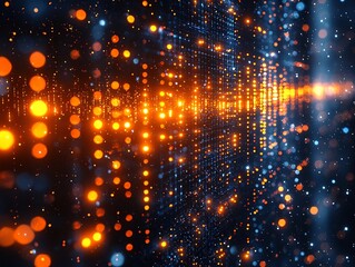 Poster - Glowing Quantum Bits in Cutting Edge Futuristic Computers Technology Concept