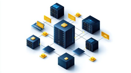 Fototapete - Modern Data Center Illustration with Network Connections and Servers