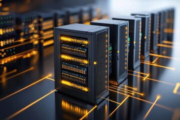 Aufkleber - Advanced Data Center with Server Racks and Neon Lighting Effects