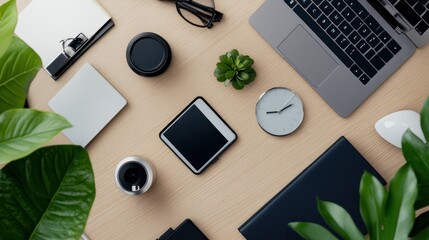 Aufkleber - Modern Workspace Featuring Technology and Greenery