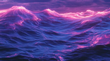 Wall Mural - a mesmerizing view of luminous waves under a vibrant sunset. a captivating digital landscape of glow