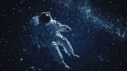 Wall Mural - solitary astronaut floating through vast starry space
